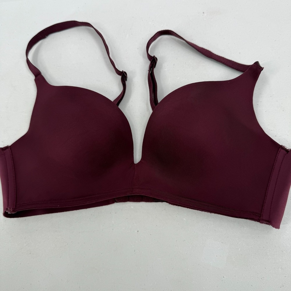 Maidenform Women's Bra 34A Burgundy T-Shirt‎ Padded Underwire SE1189